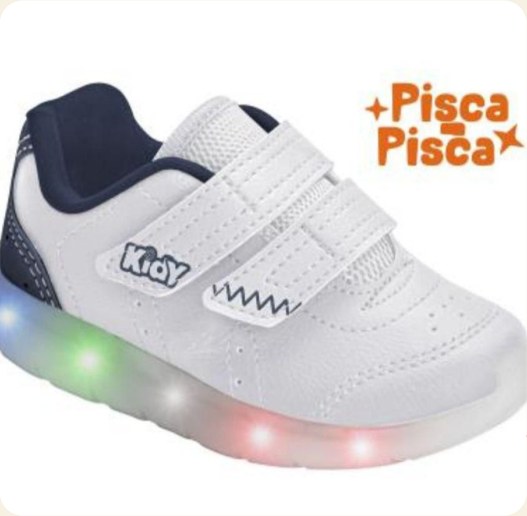 Tênis infantil com tiras aderentes e sola iluminada