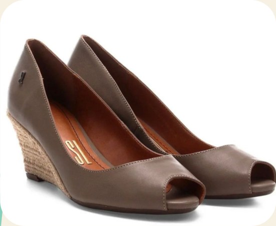 Peep toe anabela de juta marrom
