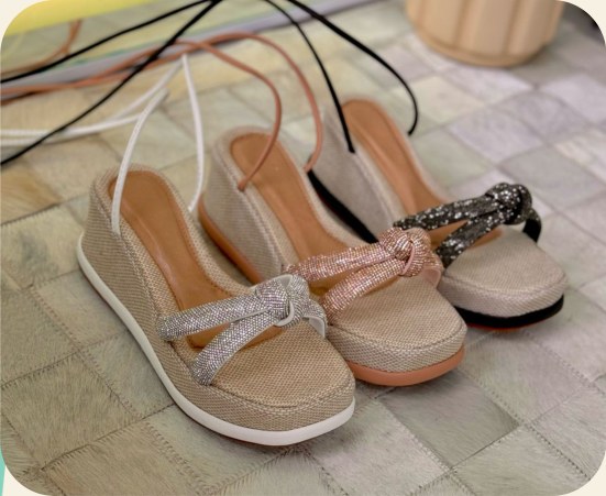 Flatform de juta com laço de brilho