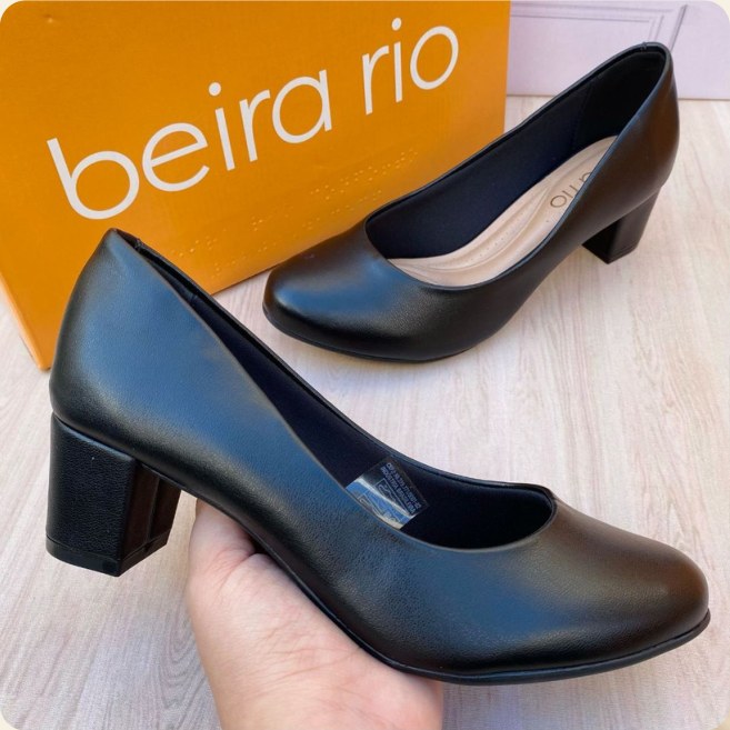 Scarpin bico redondo salto bloco