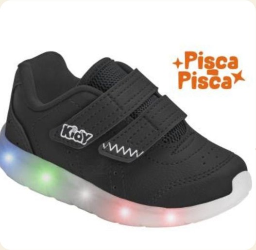 Tênis infantil com tiras aderentes e sola iluminada