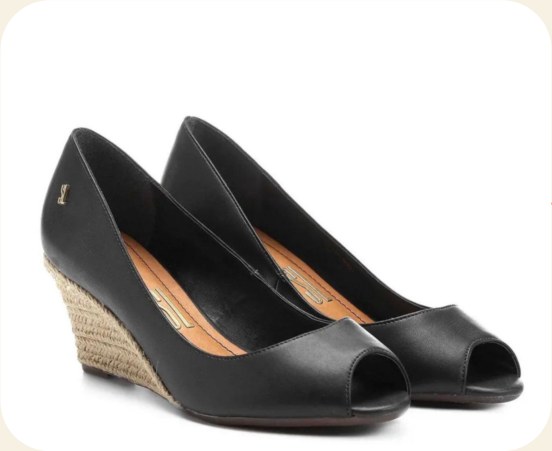 Peep toe anabela de juta preto